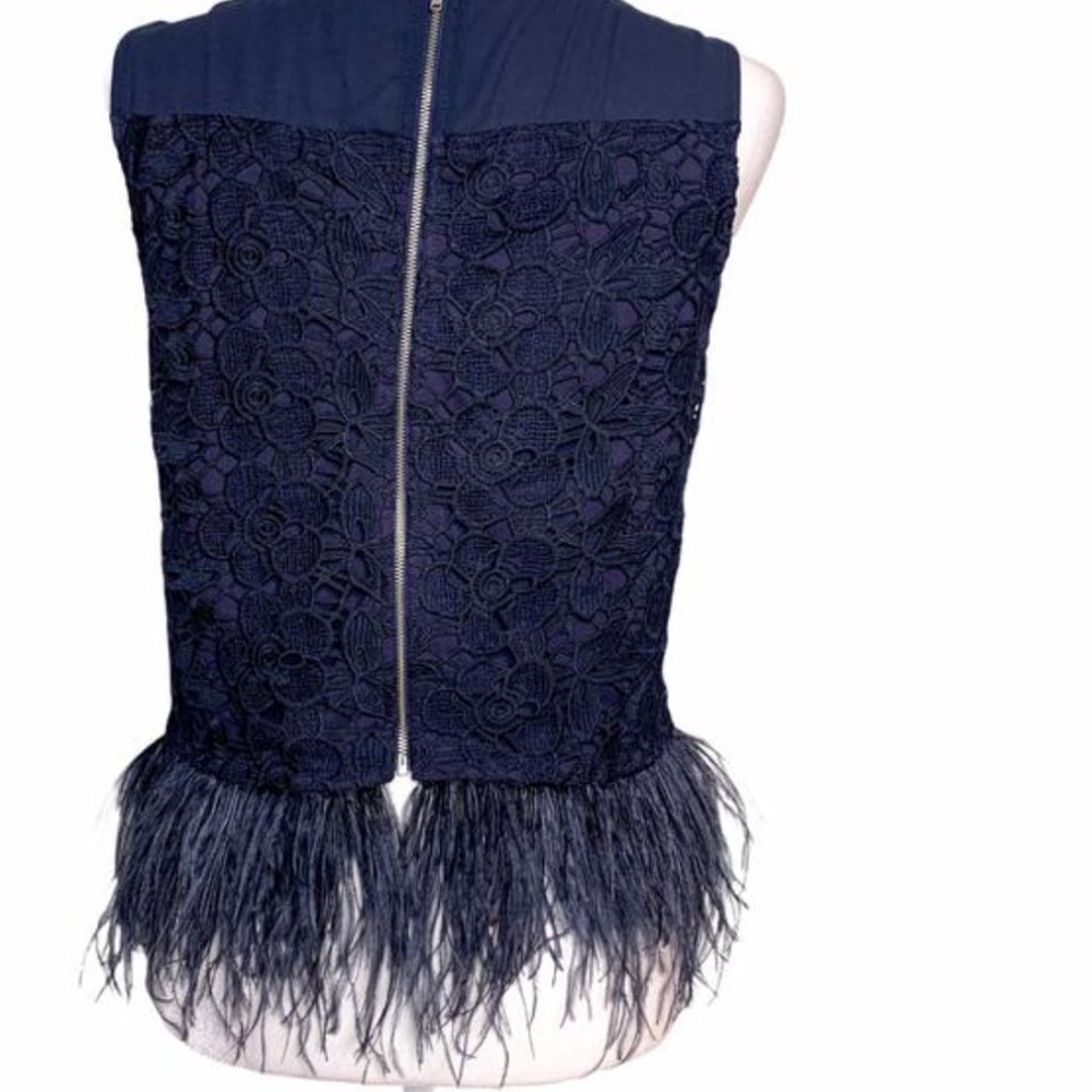 Greylin Navy Ostrich Feather Trim Top from Anthropologie - Picture 8 of 9